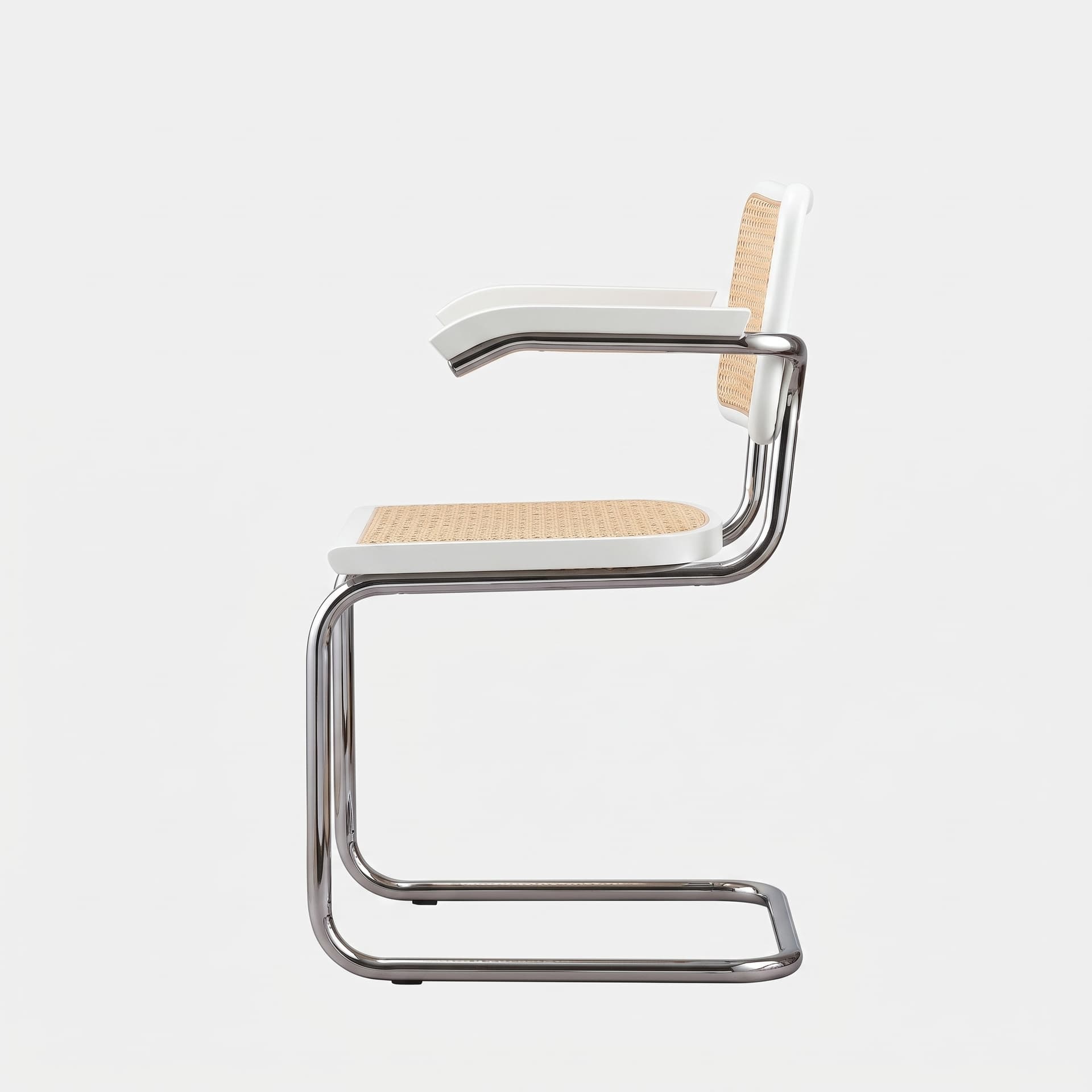 Krzesło z giętej stali z podłokietnikami wg proj. Cesca, M.Breuer, Bauhaus, białe - 372957