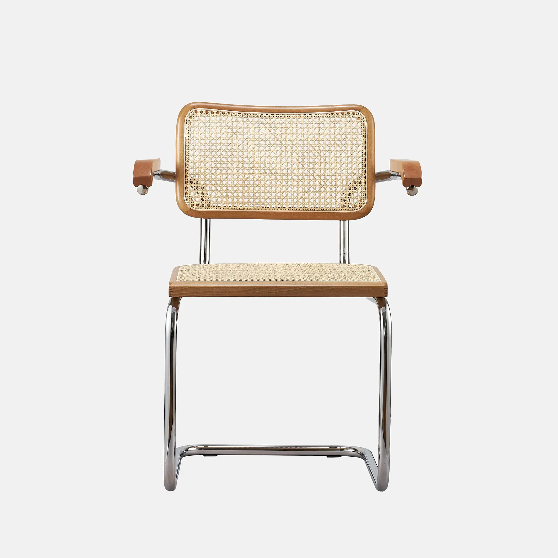 Krzesło z giętej stali z podłokietnikami wg proj. Cesca, M.Breuer, Bauhaus, miodowe - 352443