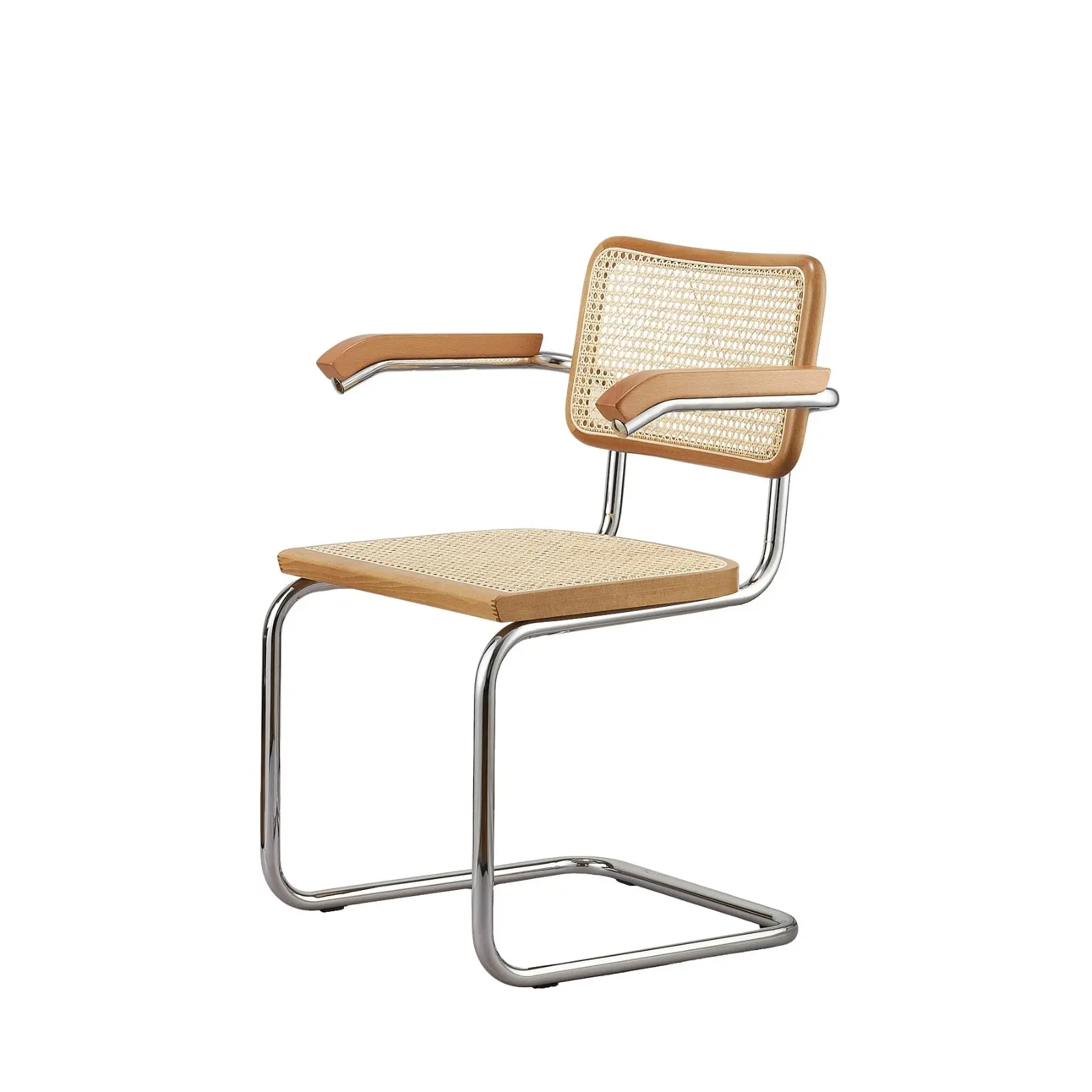 Krzesło z giętej stali z podłokietnikami wg proj. Cesca, M.Breuer, Bauhaus, miodowe