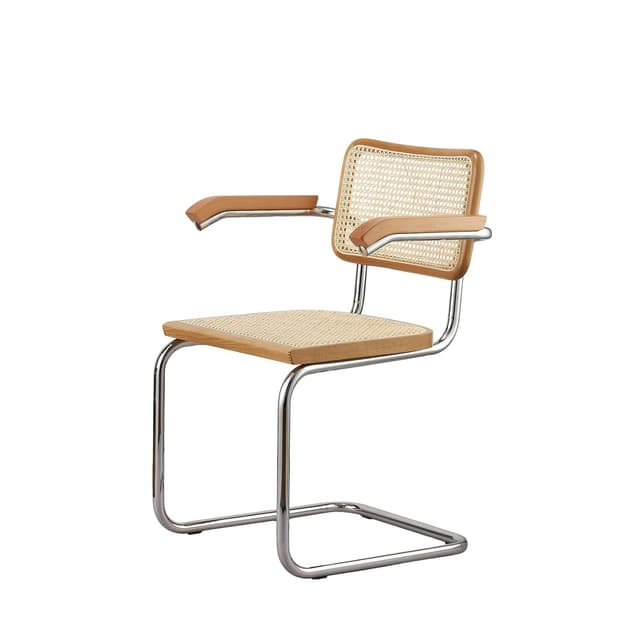 Krzesło z giętej stali z podłokietnikami wg proj. Cesca, M.Breuer, Bauhaus, miodowe - WYMIARY