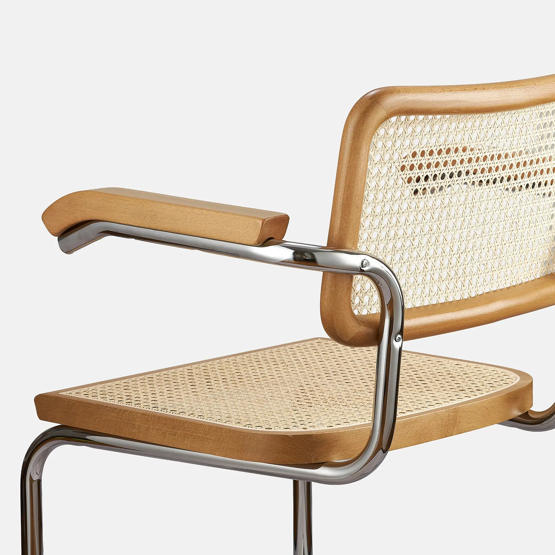 Krzesło z giętej stali z podłokietnikami wg proj. Cesca, M.Breuer, Bauhaus, miodowe - 352447
