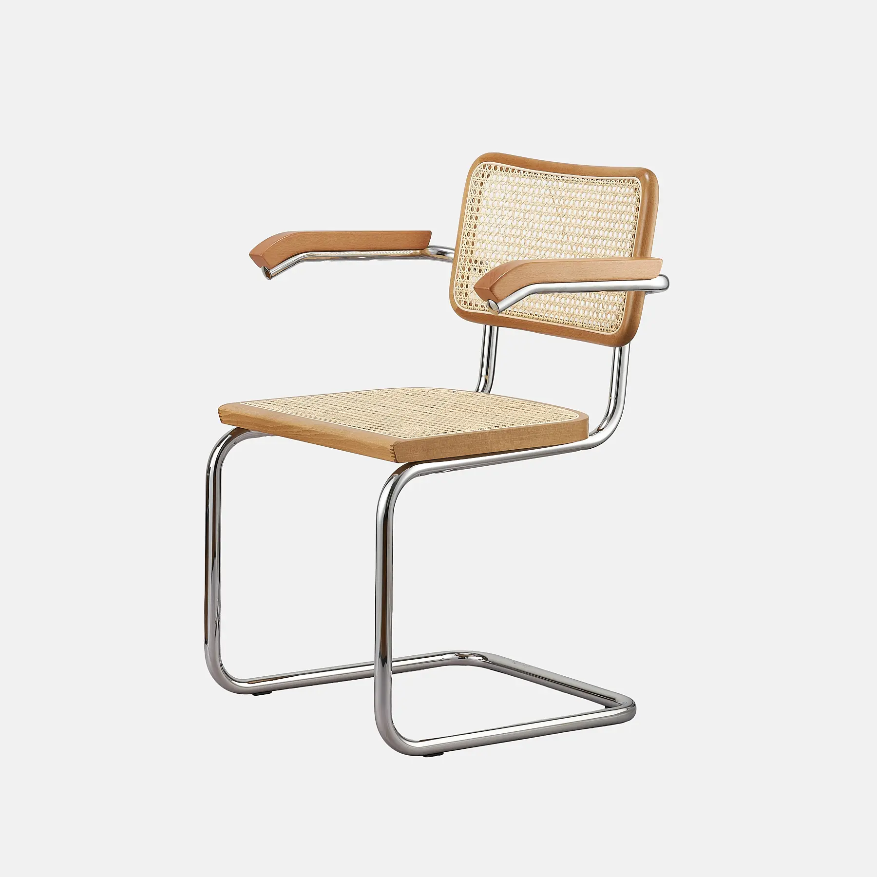 Krzesło z giętej stali z podłokietnikami wg proj. Cesca, M.Breuer, Bauhaus, miodowe - 352442