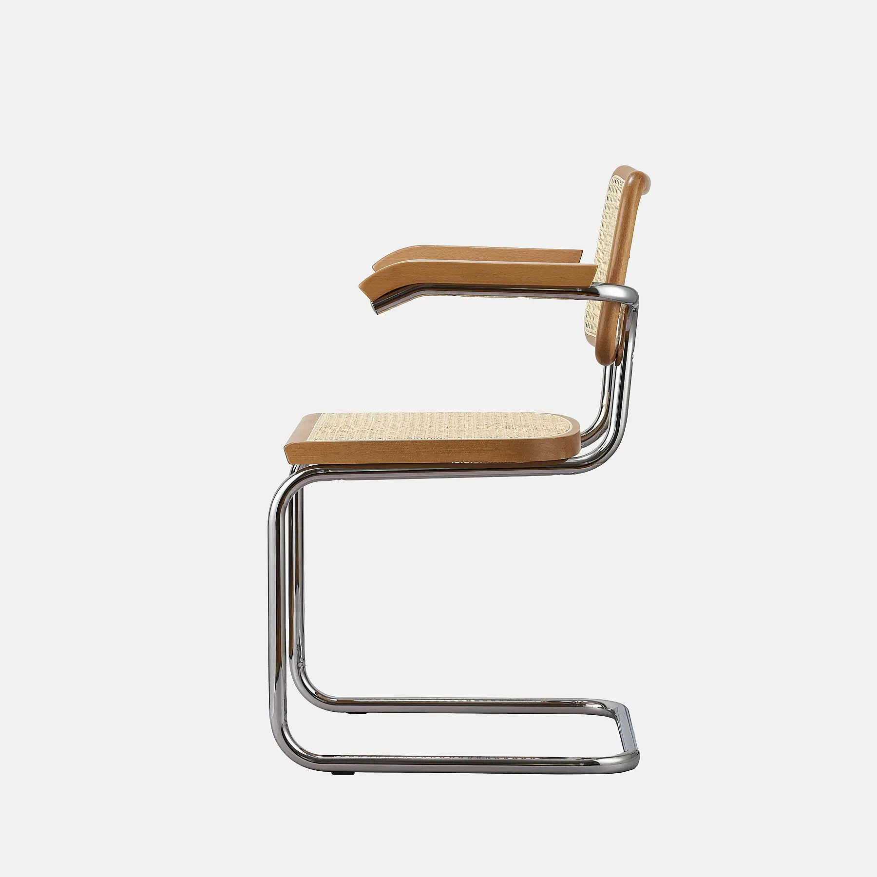 Krzesło z giętej stali z podłokietnikami wg proj. Cesca, M.Breuer, Bauhaus, miodowe - 352445