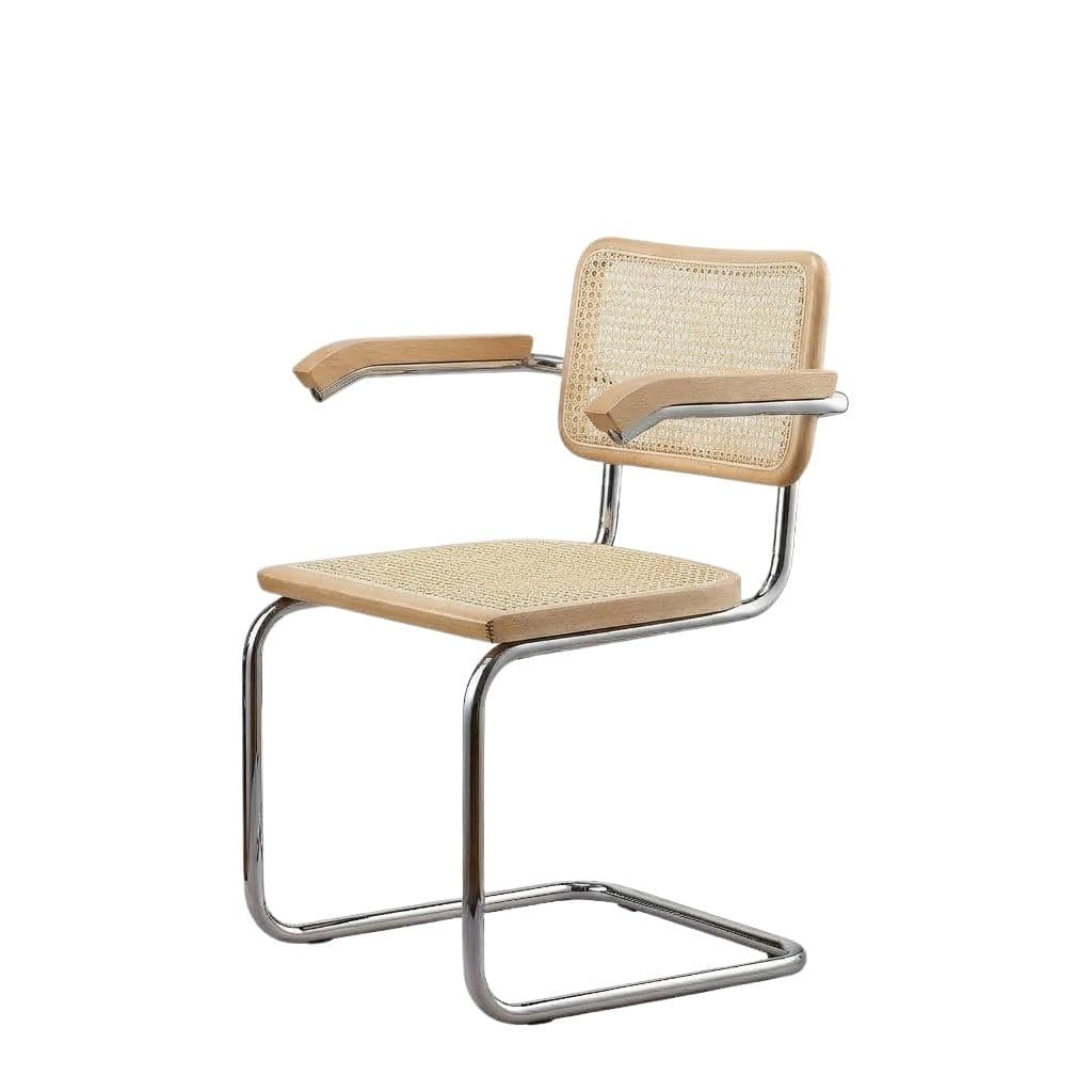 Krzesło z giętej stali z podłokietnikami wg proj. Cesca, M.Breuer, Bauhaus, naturalny buk