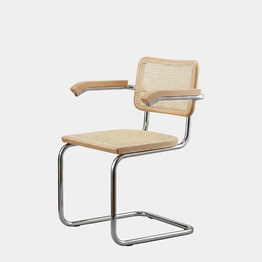 Krzesło z giętej stali z podłokietnikami wg proj. Cesca, M.Breuer, Bauhaus, naturalny buk - 372961