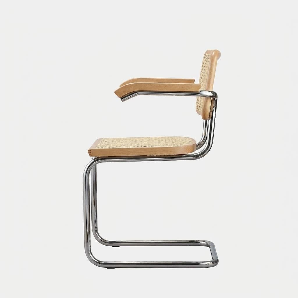 Krzesło z giętej stali z podłokietnikami wg proj. Cesca, M.Breuer, Bauhaus, naturalny buk - 372962