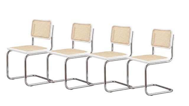 Zestaw 4 krzeseł z giętej stali wg proj. Cesca, M. Breuer, Bauhaus, białe - WYMIARY