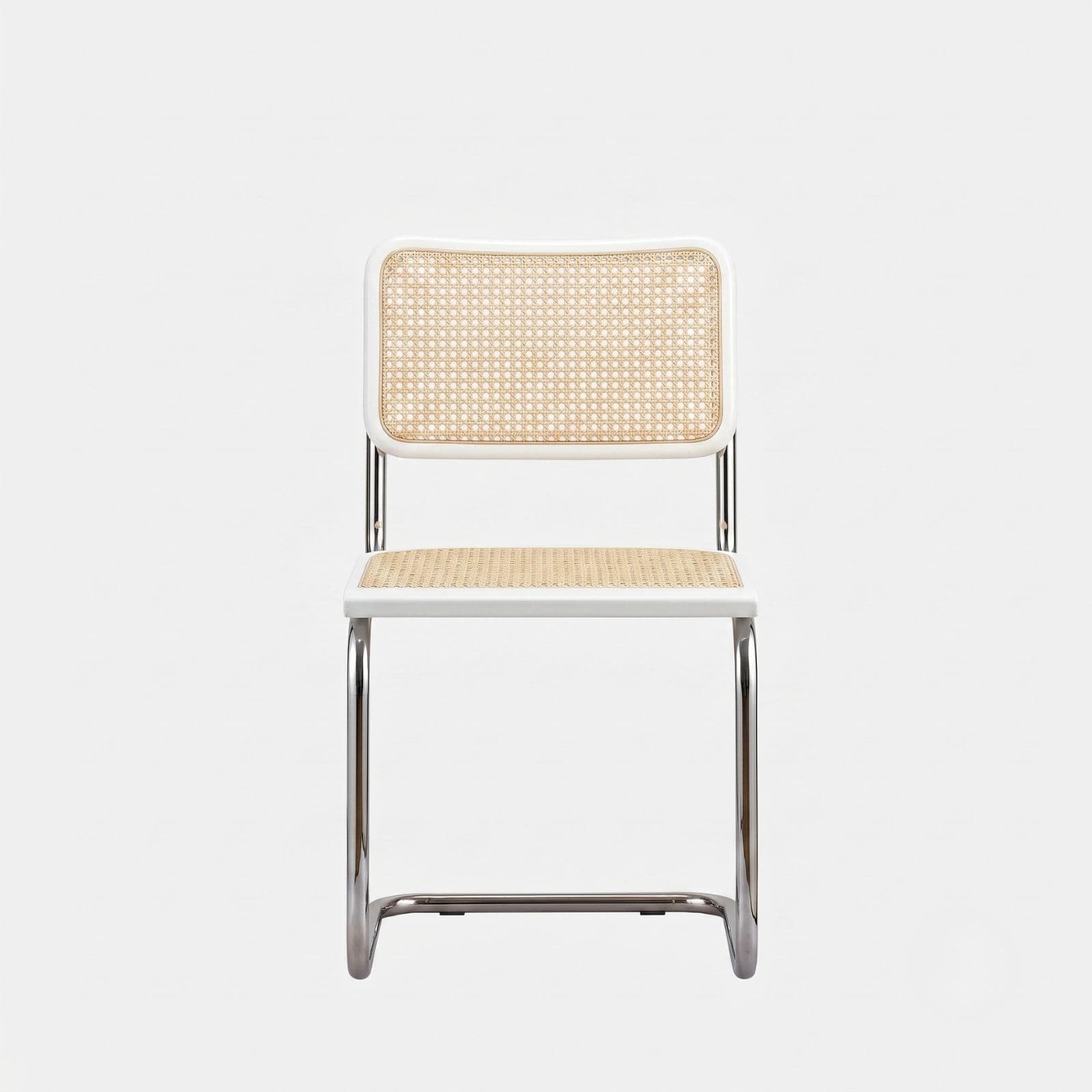 Zestaw 4 krzeseł z giętej stali wg proj. Cesca, M. Breuer, Bauhaus, białe - 352419