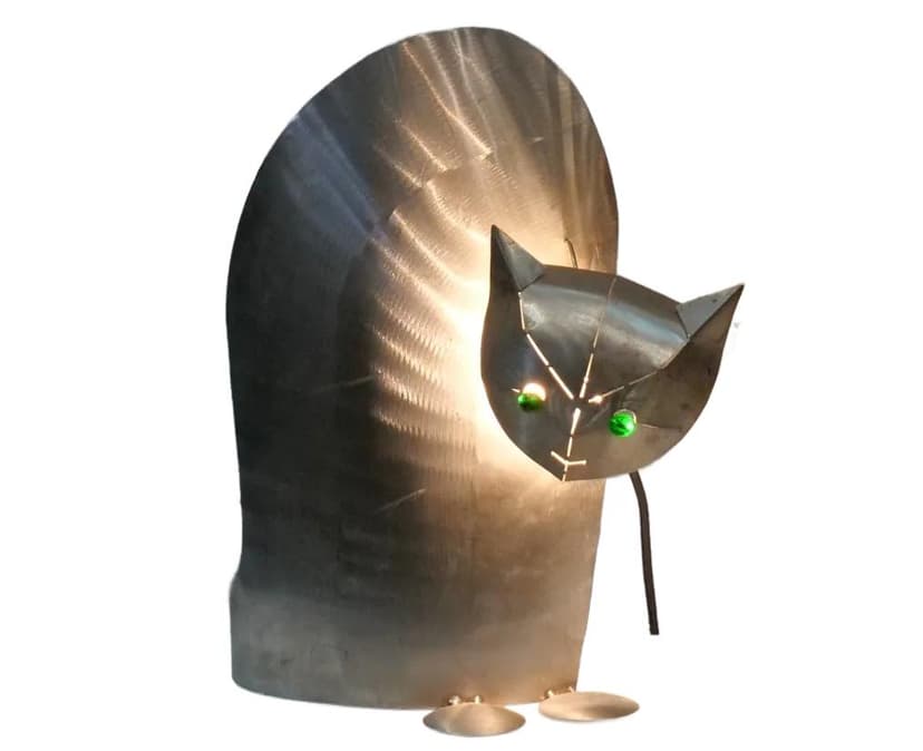 Silver Stainless Steel Cat Light Sculpture, by R. Stubenrauch, Germany, 1990s