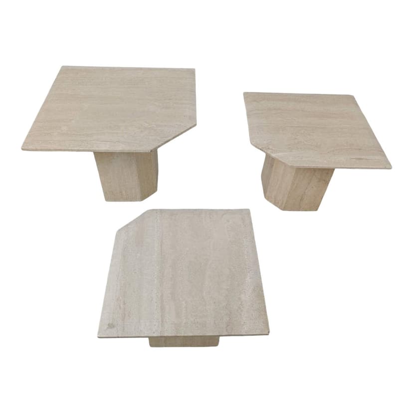 Zestaw trzech stolików typu nesting, beżowy, trawertyn, Włochy, lata 70.