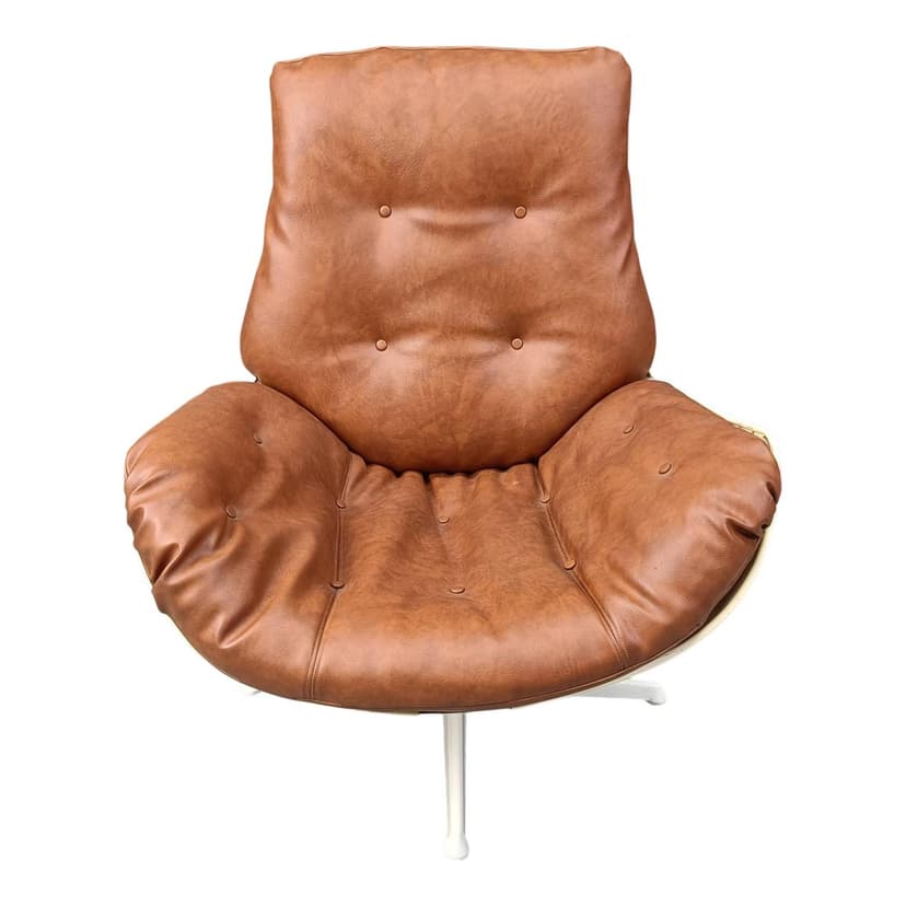 Fotel obrotowy Space Age, skóra brązowa, włókno szklane kremowe, metal biały, Niemcy, lata 60.