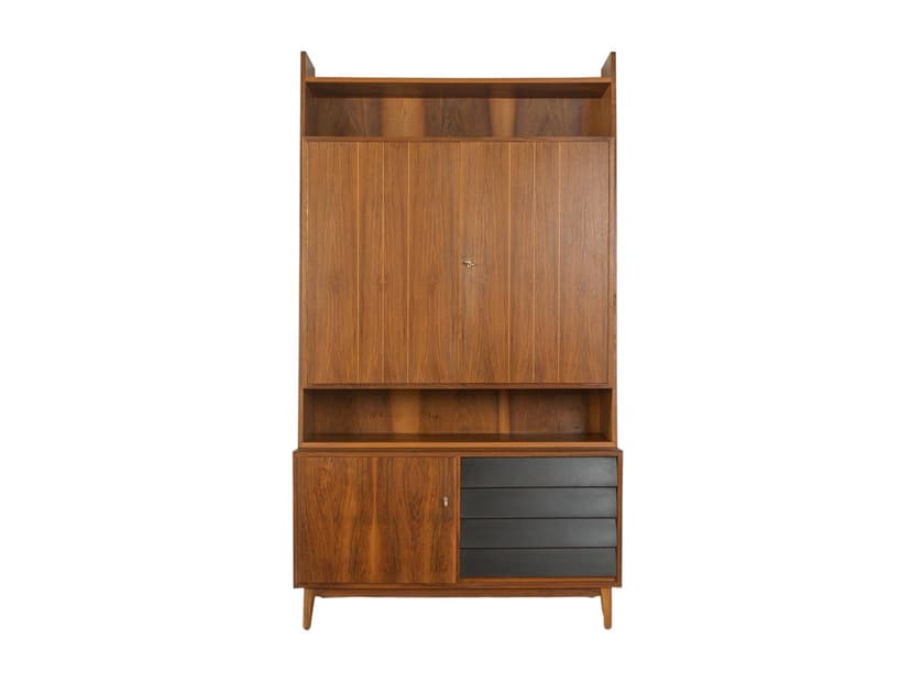 Komoda, brązowy orzech, czarne fronty, Niemcy, lata 50.