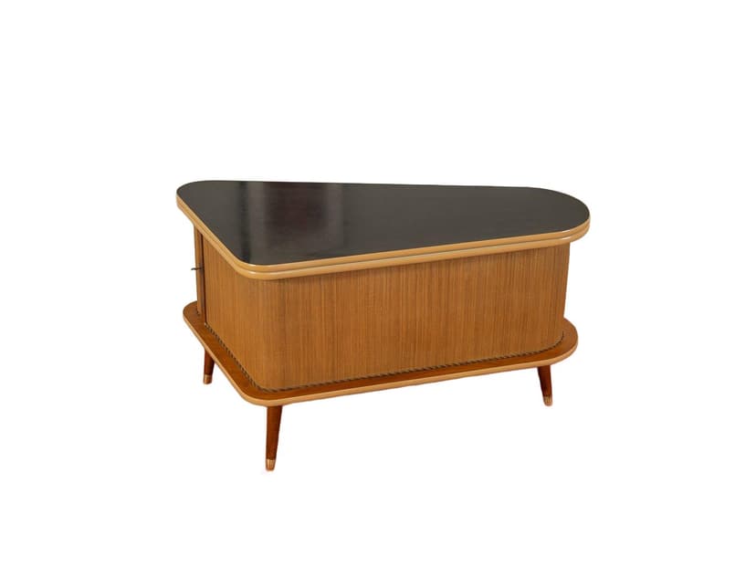 Barek, brązowy, rattan, drewno, Niemcy, lata 60.