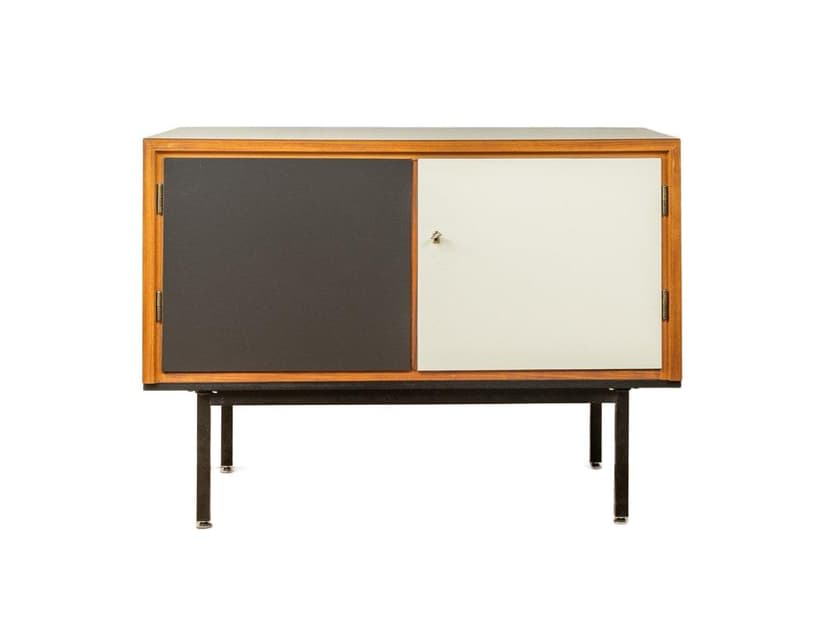 Komoda Mid-Century, orzech brązowy, stal czarna, Niemcy, lata 50.