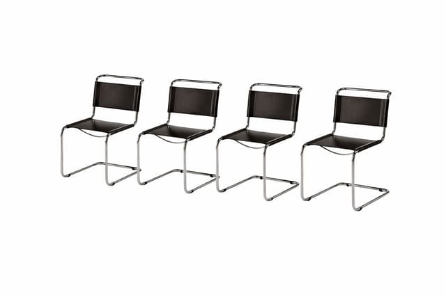 Zestaw 4 krzeseł z giętej stali wg proj. S33, M. Stam, czarne, skóra naturalna - WYMIARY