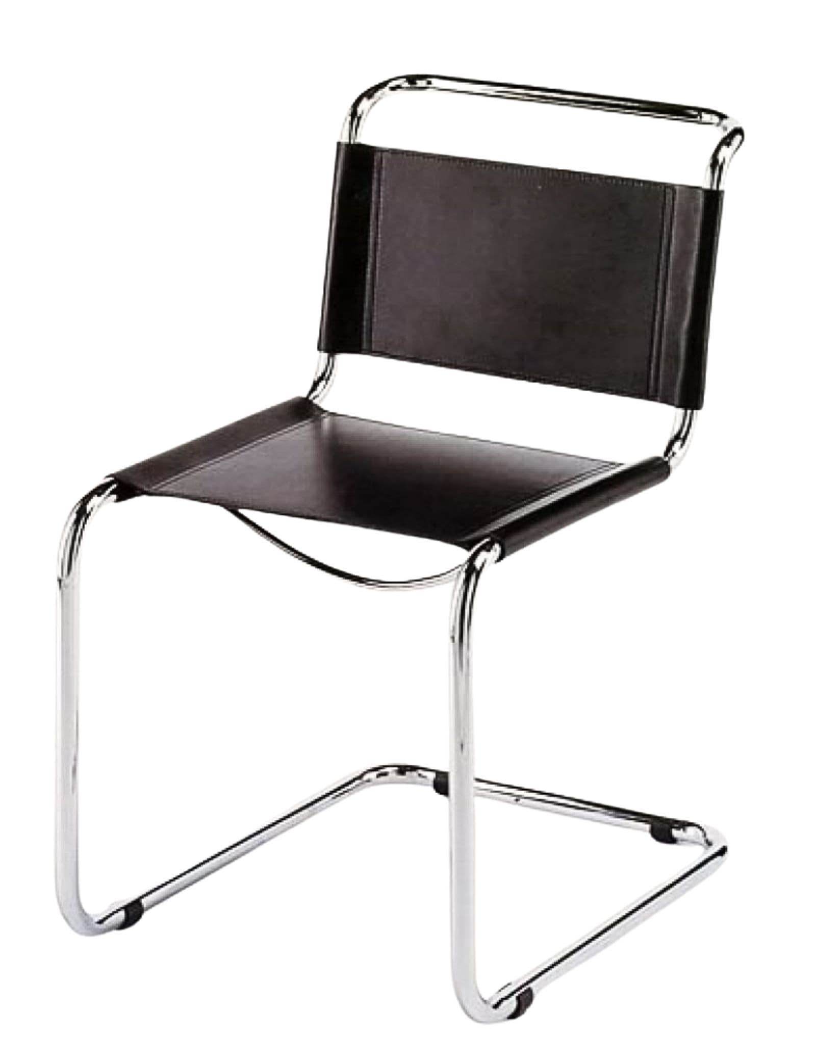 Zestaw 4 krzeseł z giętej stali wg proj. S33, M. Stam, czarne, skóra naturalna - 288906