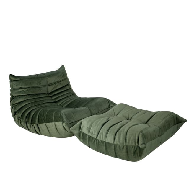 Fotel wypoczynkowy Togo z podnóżkiem, rib velvet moss green - WYMIARY