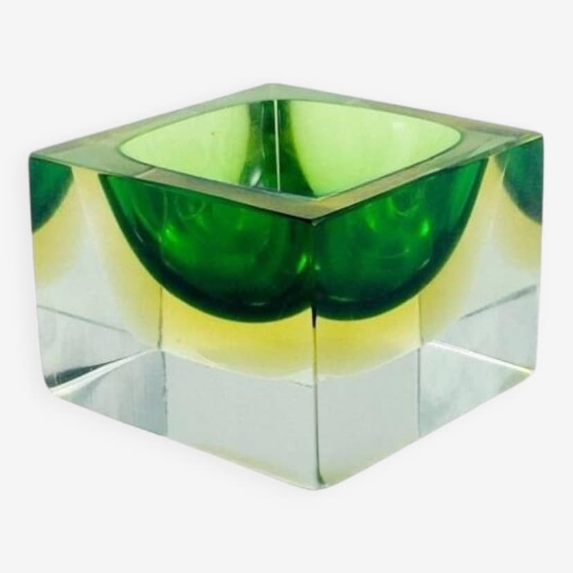 Ashtray Sommerso, green yellow transparent glass, by F. Poli, Seguso Vetri D'Arte, Italy, 1970s.