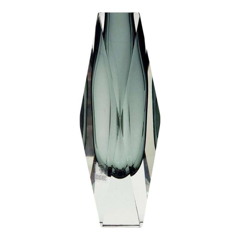 Vase Sommerso, grey transparent, glass crystal, by F. Poli, Italy, 1960s.