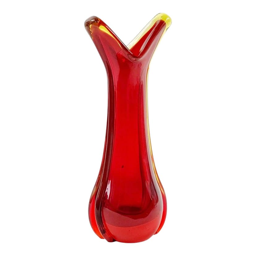 Vase Murano, red yellow transparent glass, by F. Poli, Italy, 1960s.