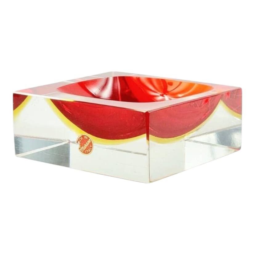 Catchall Sommerso, red yellow transparent, glass crystal, by F. Poli, Seguso Vetri d'Arte, Italy, 1970s.