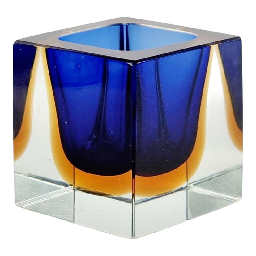 Catch-All Sommerso, blue orange transparent glass, by F. Poli, Murano, Italy, 1960s.