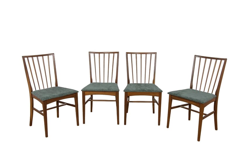 Set of four chairs, brown teak, green fabric, United Kingdom, 1960s.