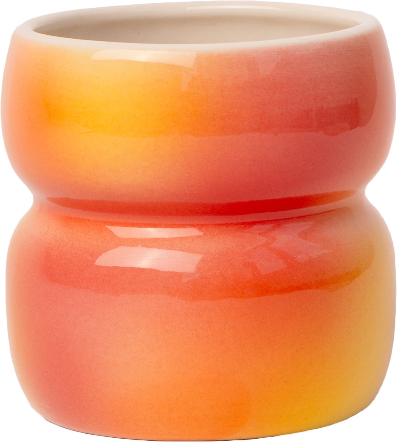 Cup Belly Gradient, ceramics yellow orange pink red beige, by A. Puławska