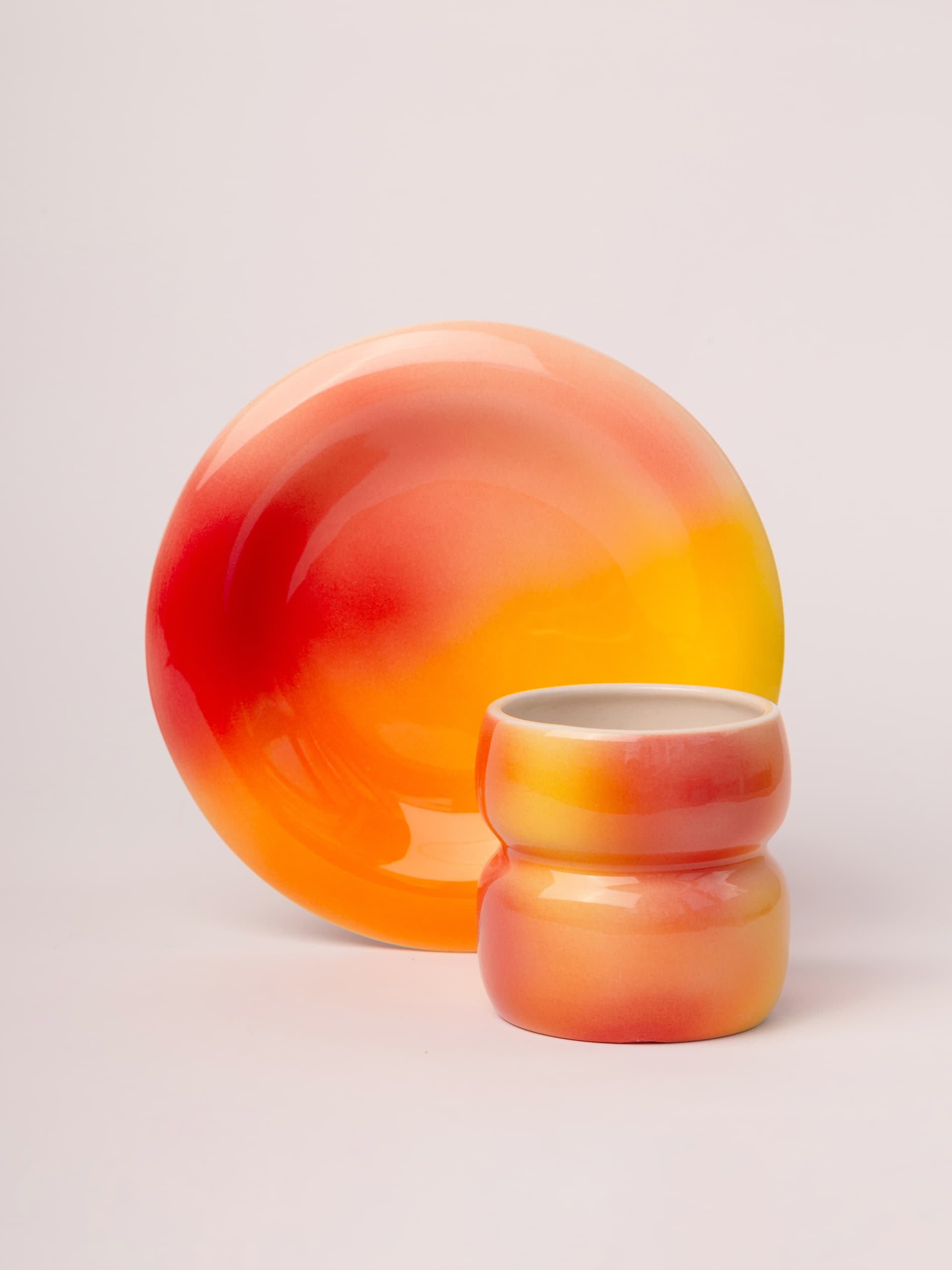 Dessert plate Belly, red orange yellow, ceramics, by A. Puławska, Tapis Atelier - 303162