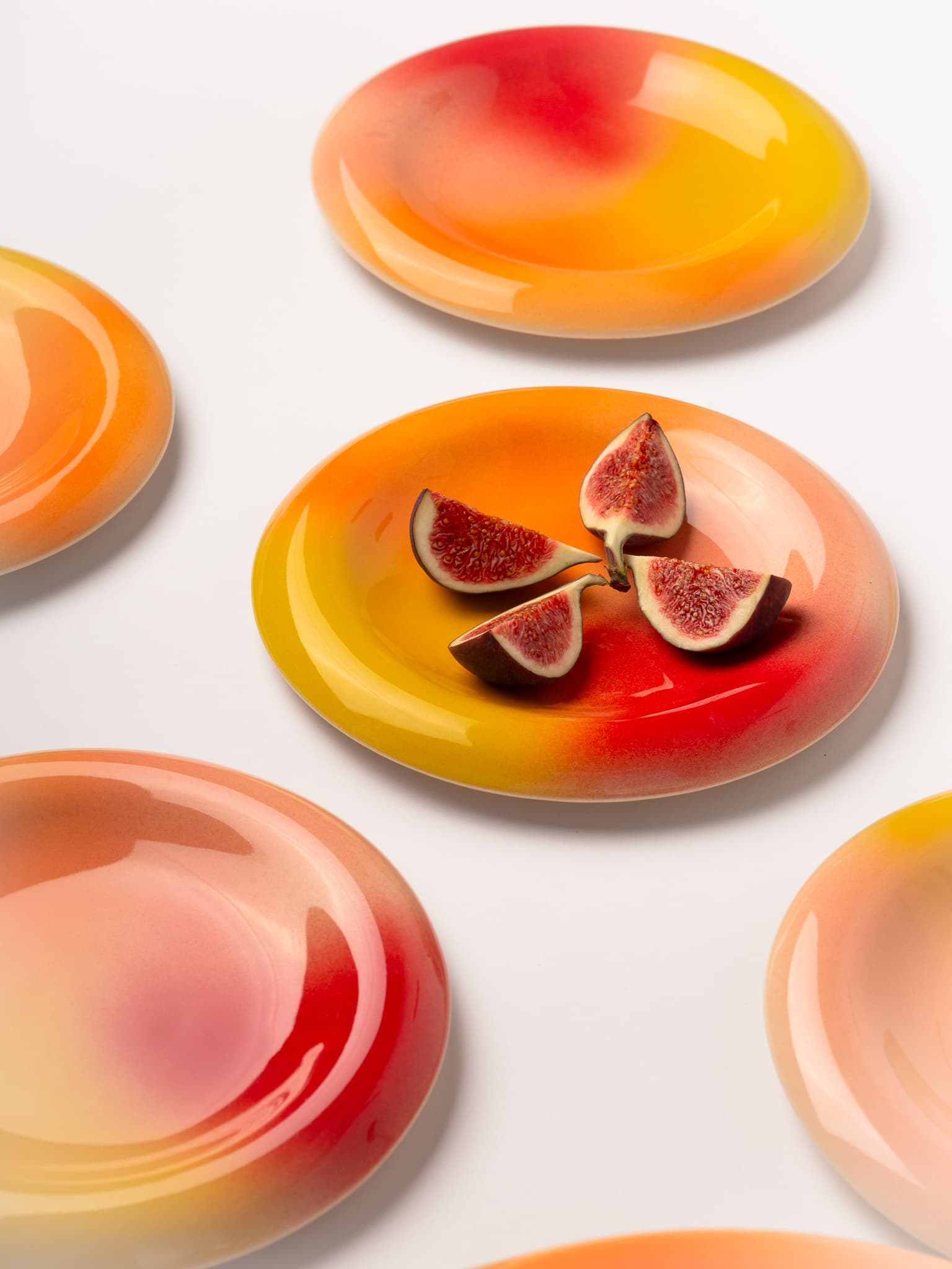 Dessert plate Belly, red orange yellow, ceramics, by A. Puławska, Tapis Atelier - 303163