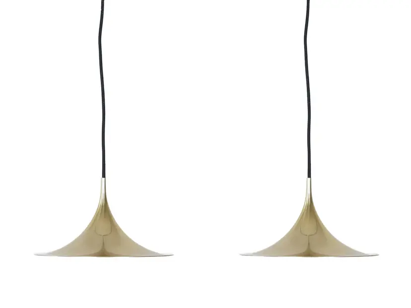 Pair of pendant lamps Semi, gold brass, Fog & Mørup, Denmark, 1960s.