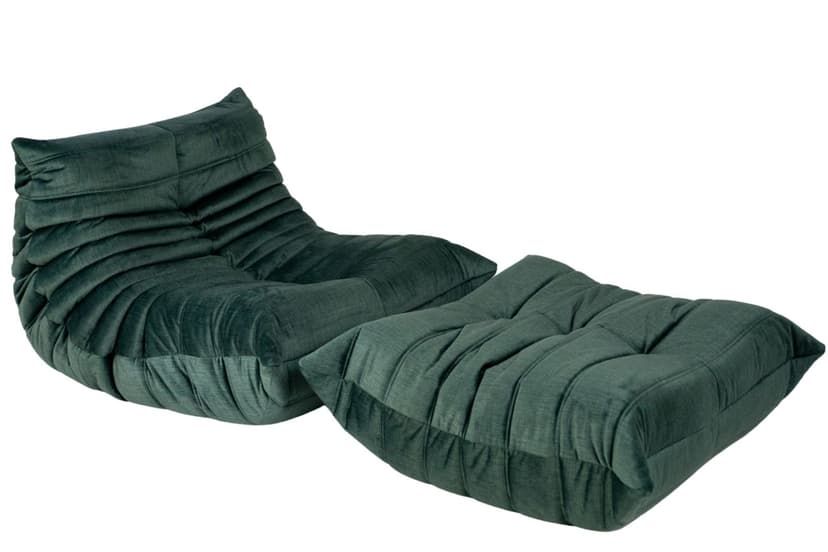 Fotel wypoczynkowy Togo z podnóżkiem, rib velvet spruce