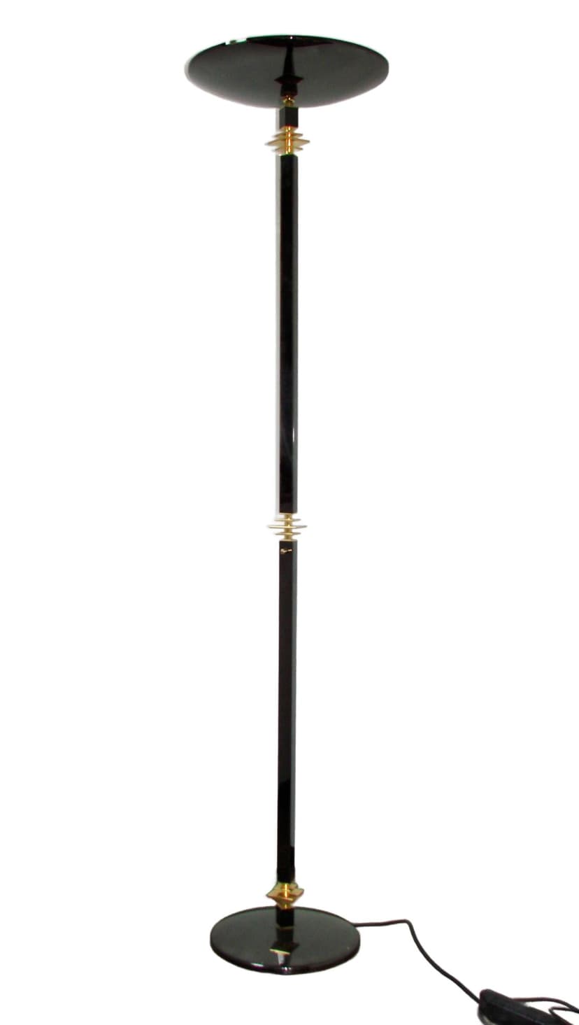 Floor Lamp Modern, black metal, gold brass, 1980s