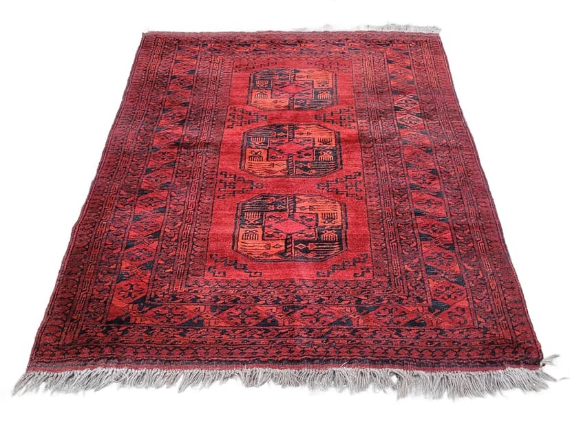 Dywan Afgan, 205x133 cm, czerwony, wełna, Afganistan, lata 70.