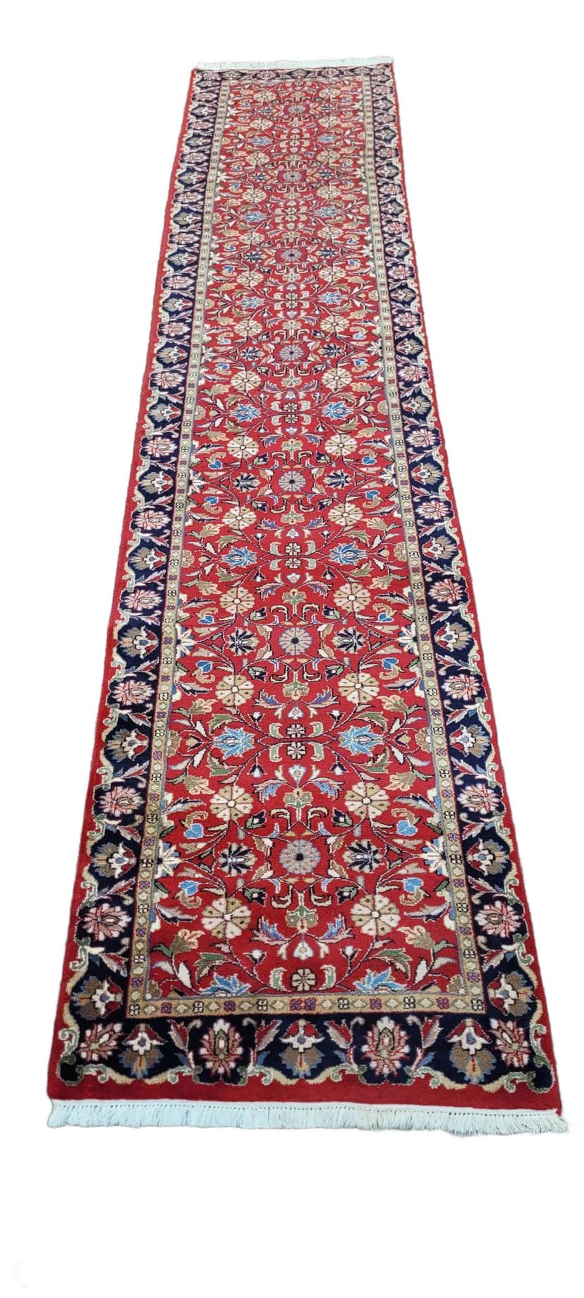 Chodnik Indo Tebriz 90x390 cm, czerwony multikolor, wełna bawełna, Indie