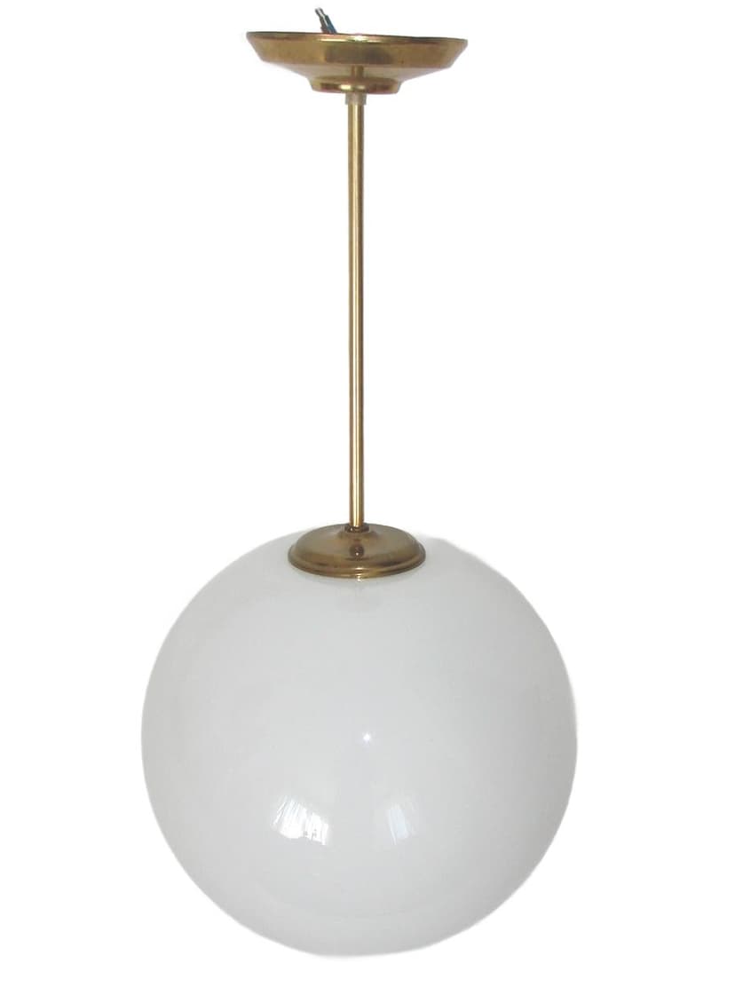 Pendant Lamp Mid Century Modern, gold brass, milky white glass, 1950s