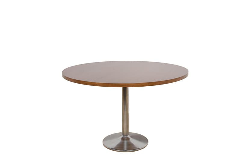 Round Table, brown teak, silver aluminum, Denmark, 1970s.