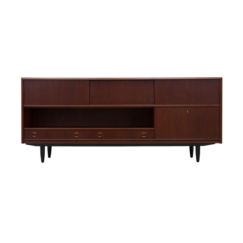 Sideboard, teak brązowy, drewno czarne, Dania, lata 70.