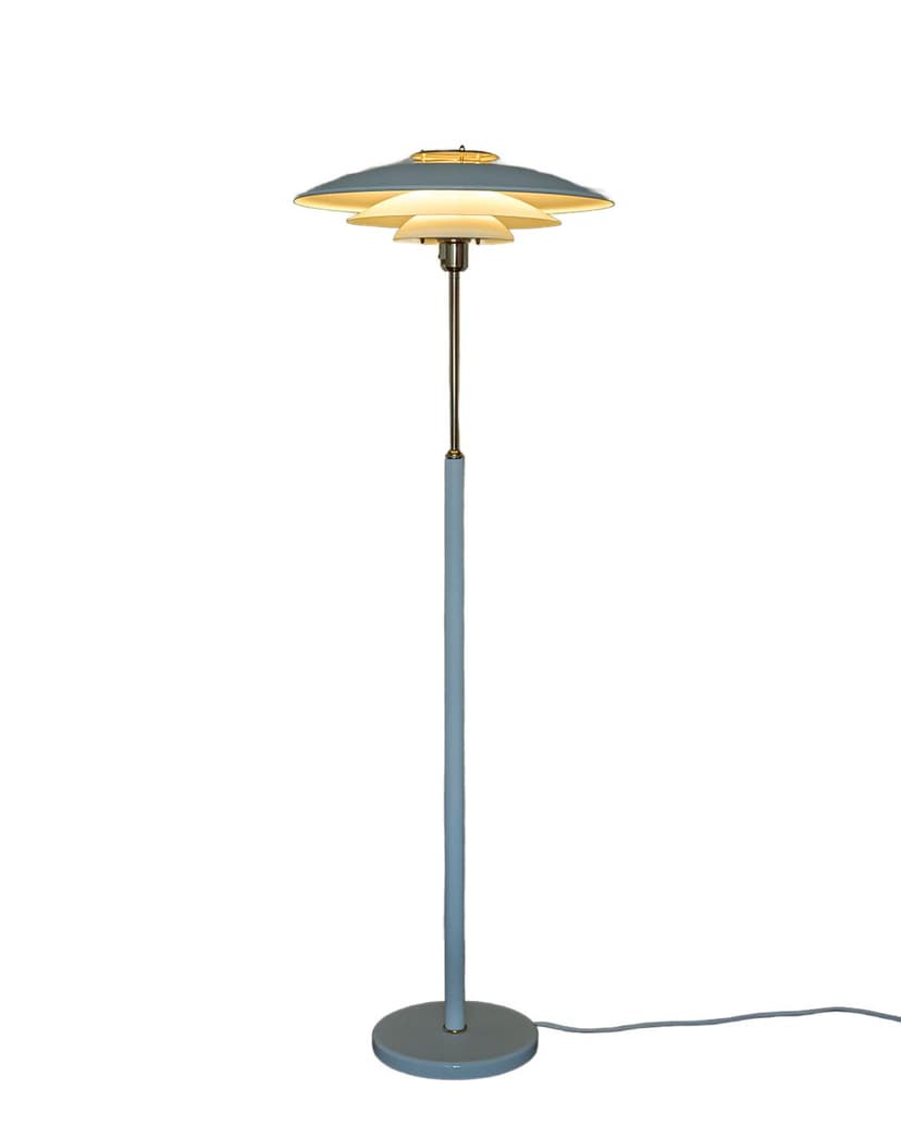 Floor Lamp Plate, creamy white metal, gold brass, Belid, Denmark, 1970s.