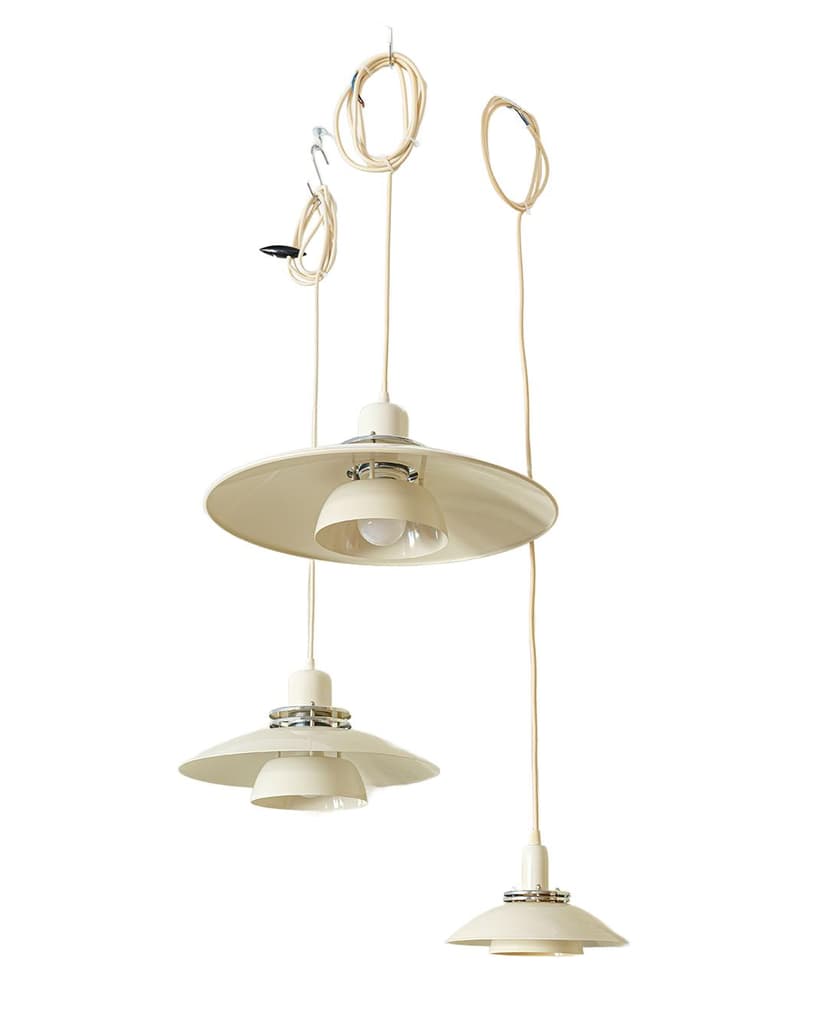 Set of Three Plate Pendant Lamps, cream, metal, Denmark, 1980s.
