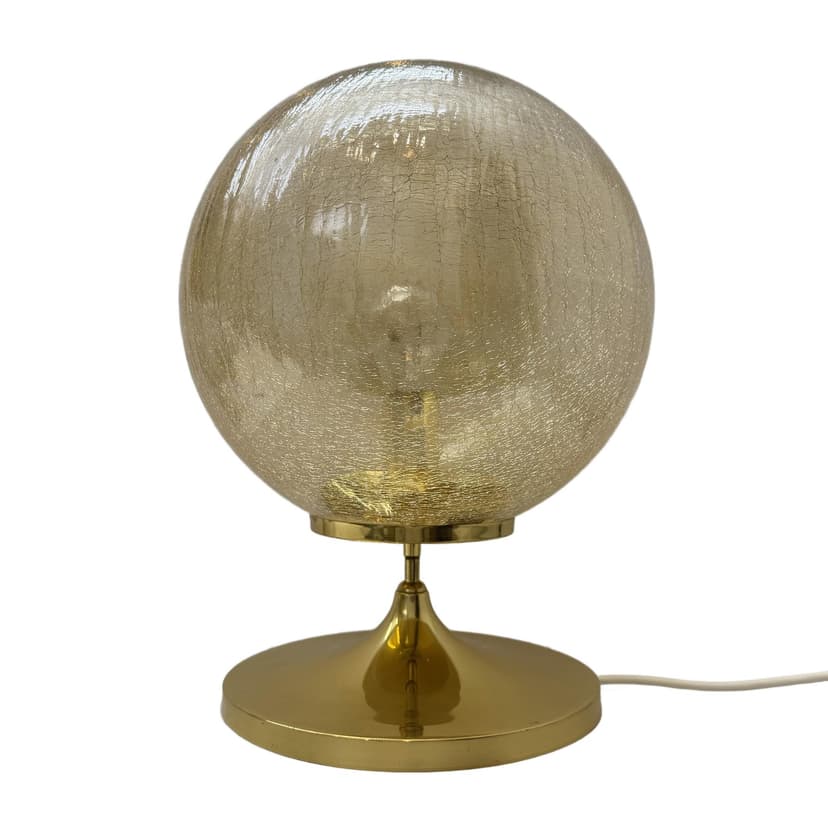 Table Lamp Space Age, amber glass, gold brass, steel, Germany, 1970s.