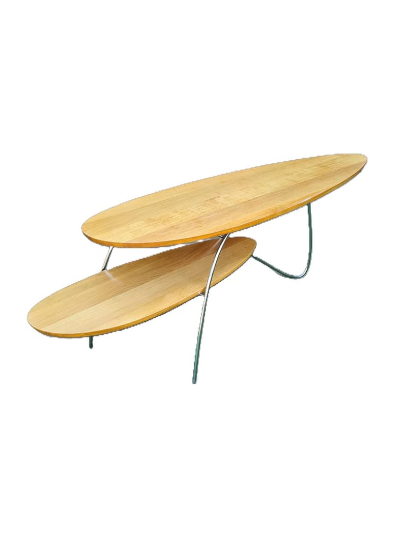 Coffee Table, Brown Wood, Silver Chrome Steel, 1980s