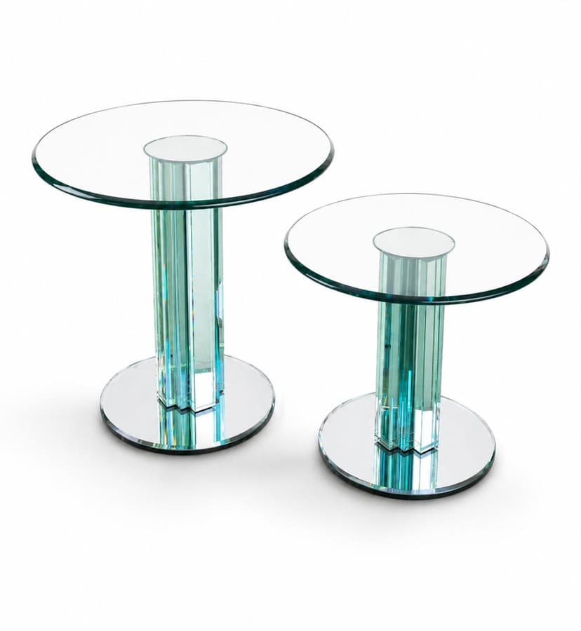 Set of two side tables, transparent aquamarine silver glass, by L. Massoni, Gallotti & Radice, Italy, 1970s.