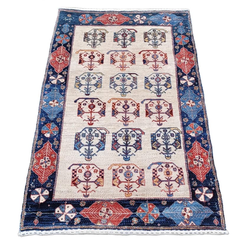 Dywan Lori Gabbeh 132x74 cm, beżowy czerwony niebieski żółty, wełna, Iran