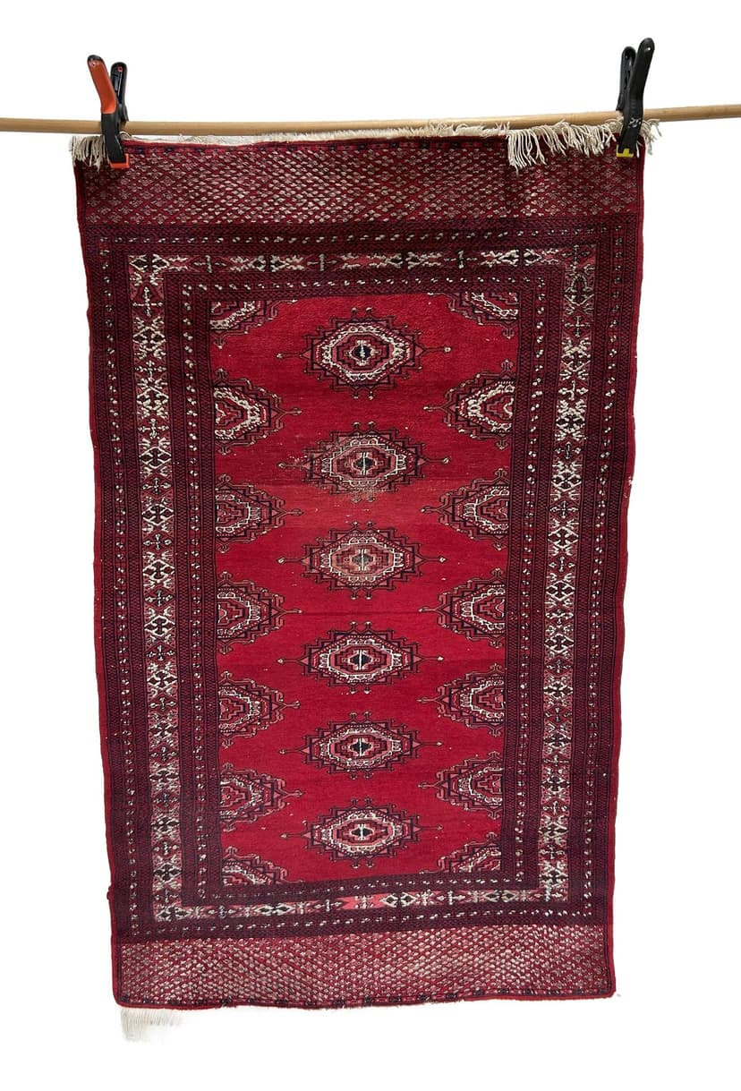 Dywan kaszmirowy 156x94 cm, czerwony, wełna, Pakistan, lata 70.