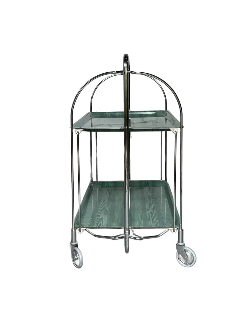 Folding Bar Cart Bauhaus, green plywood, chrome, 1980s.