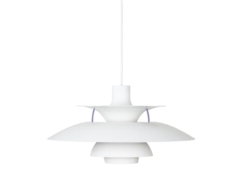 Pendant lamp PH 5, white, metal, by P. Henningsen, Louis Poulsen, Denmark, 1980s.