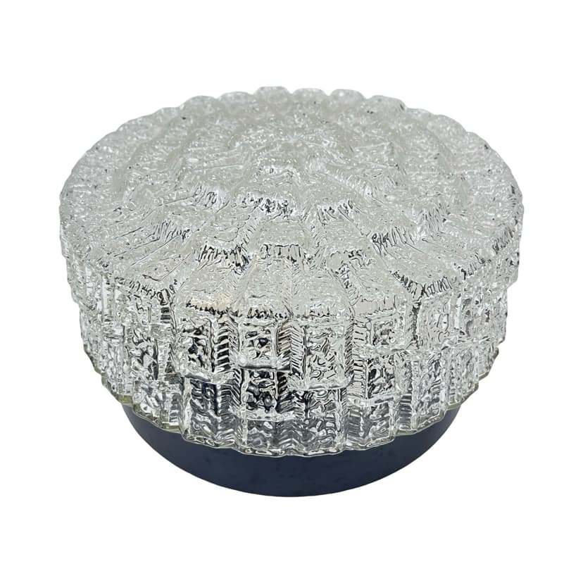 Flush Mount 65113, transparent glass, black Bakelite, Hustadt Leuchten, Germany, 1970s.