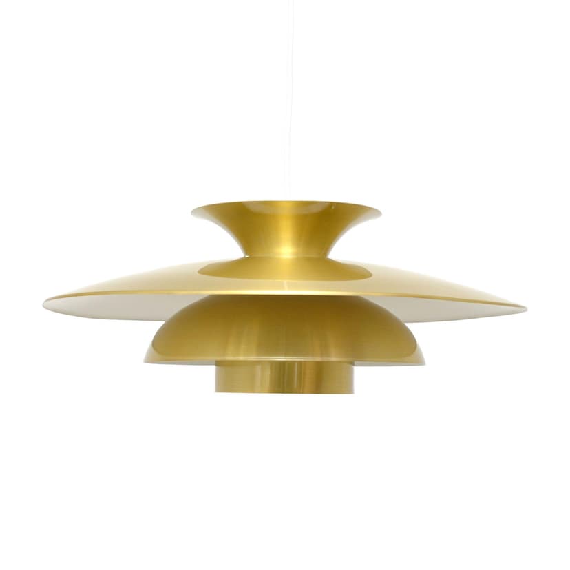Pendant lamp, gold, aluminum, Denmark, 1970s.