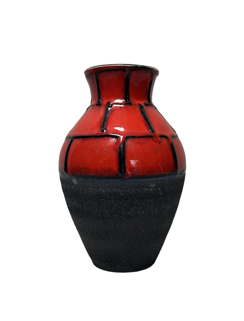 Vase Fat Lava, red black ceramics, Germany, 1970s.